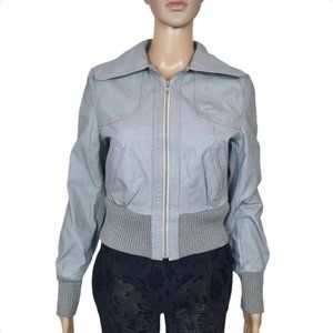 Vintage Leather Jacket Silver genuine bomber jacket